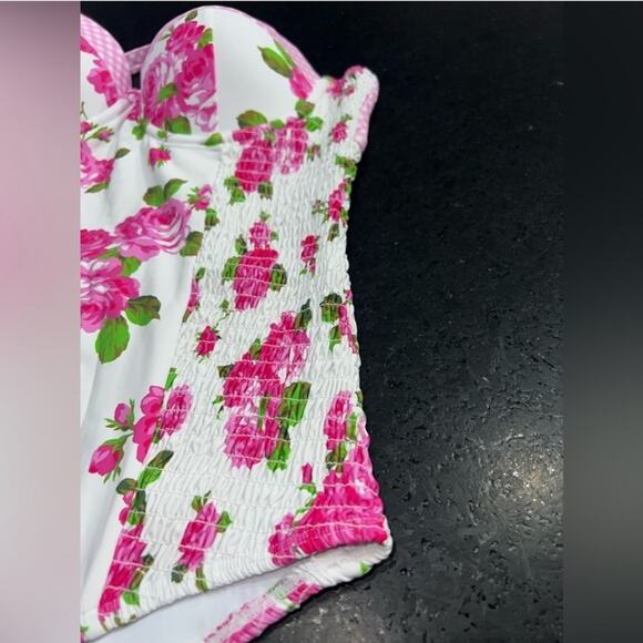 NEW BETSEY JOHNSON LOVE ALWAYS PRINT WHITE PINK ROSES ONE PEICE SWIMSUIT SZ M - Picture 5 of 13